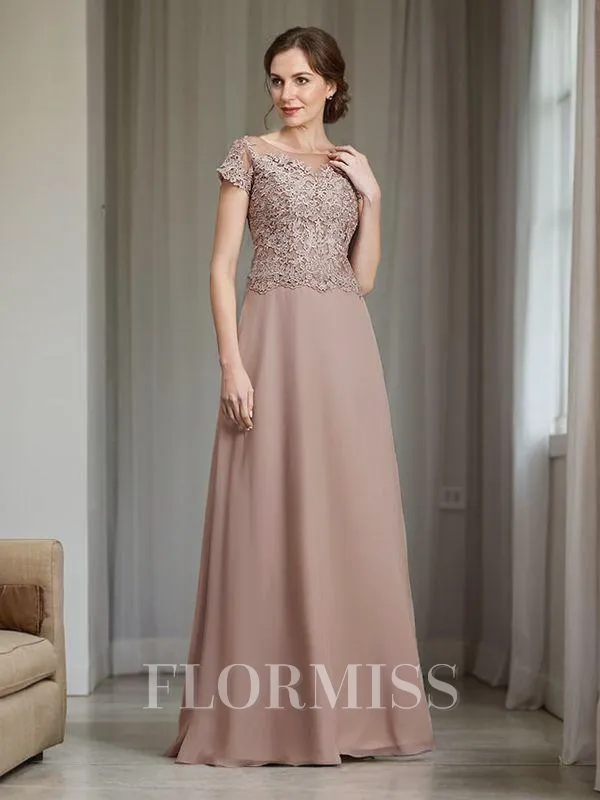 A-Line/Princess Scoop Floor-Length Chiffon Mother of the Bride Dresses With Appliques Lace