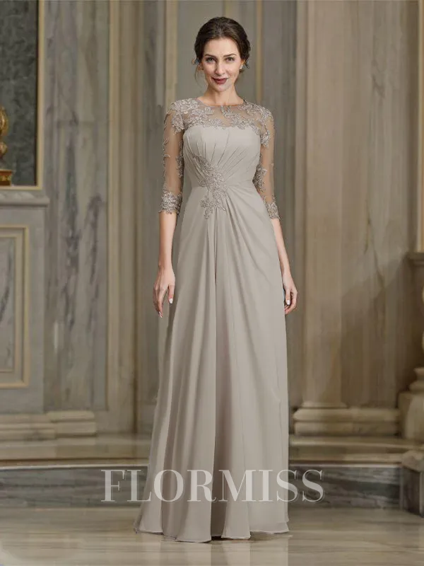 A-Line/Princess Scoop Floor-Length Chiffon Mother of the Bride Dresses With Ruffles