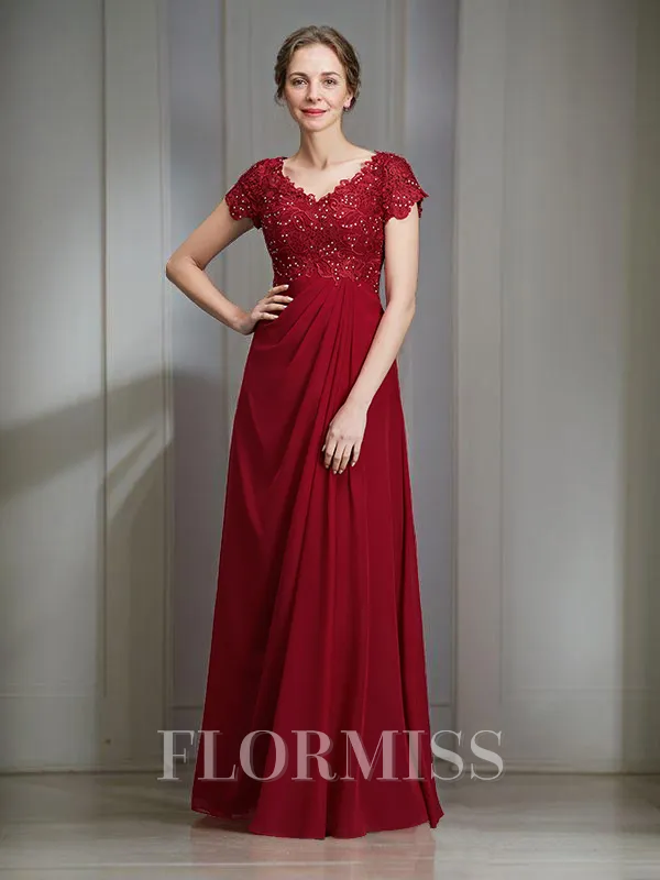 A-Line/Princess V-neck Floor-Length Chiffon Mother of the Bride Dresses With Ruffles
