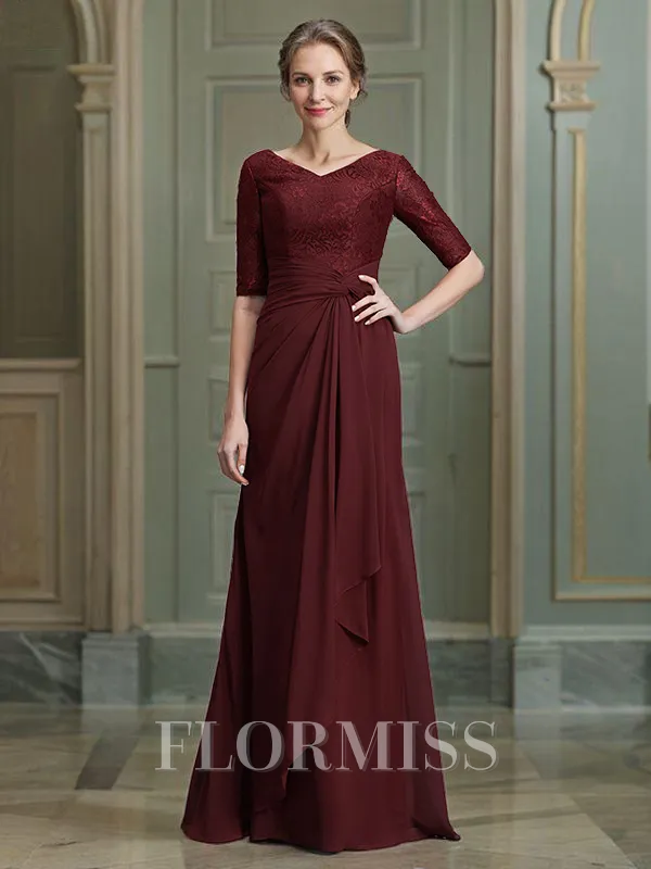 A-Line/Princess V-neck Floor-Length Chiffon Mother of the Bride Dresses With Ruffles