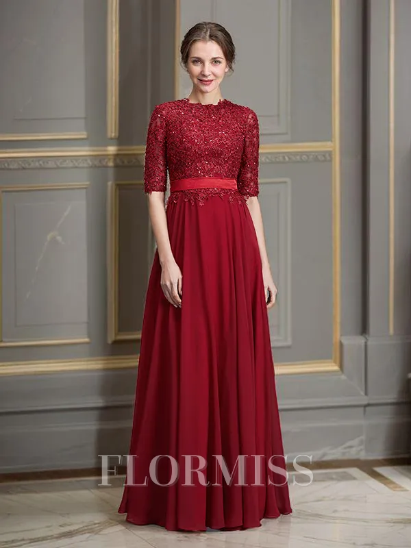 A-Line/Princess Scoop Floor-Length Chiffon Mother of the Bride Dresses With Appliques Lace