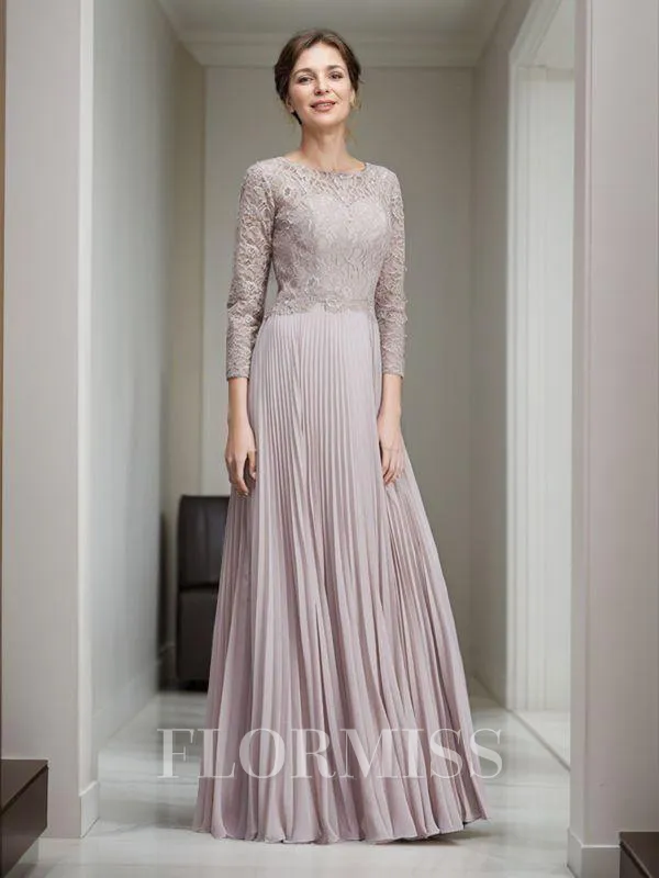 A-Line/Princess Scoop Floor-Length Chiffon Mother of the Bride Dresses With Lace