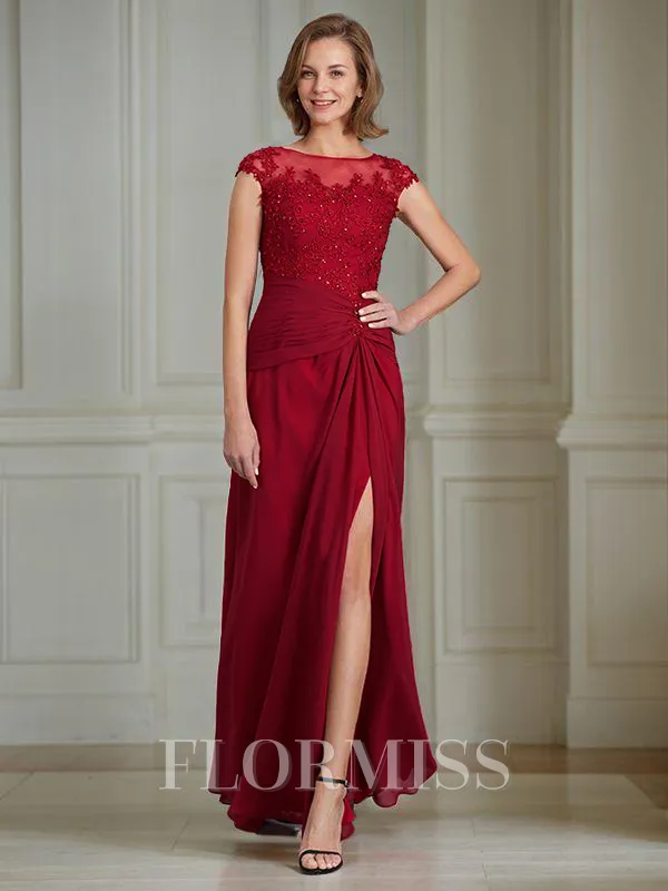 Sheath/Column Scoop Floor-Length Chiffon Mother of the Bride Dresses With Leg Slit