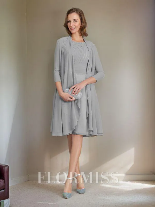 A-Line/Princess Scoop Knee-Length Chiffon Mother of the Bride Dresses With Ruffles