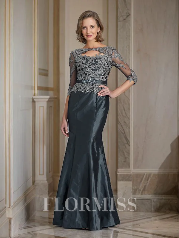 Trumpet/Mermaid Scoop Floor-Length Taffeta Mother of the Bride Dresses With Appliques Lace