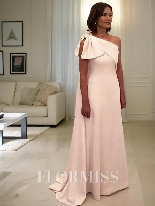 A-Line/Princess One-Shoulder Sweep Train Stretch Crepe Mother of the Bride Dresses With Bow