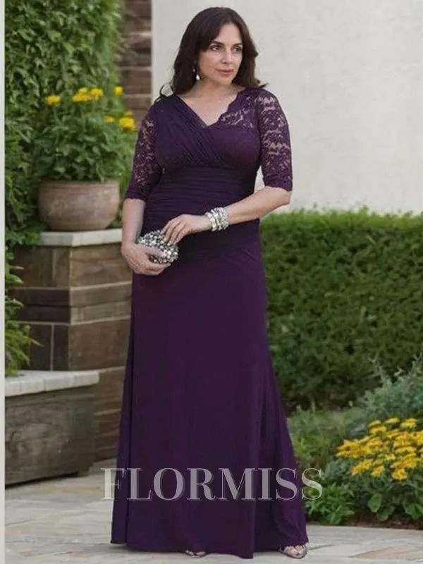 A-Line/Princess V-neck Floor-Length Satin Mother of the Bride Dresses With Lace