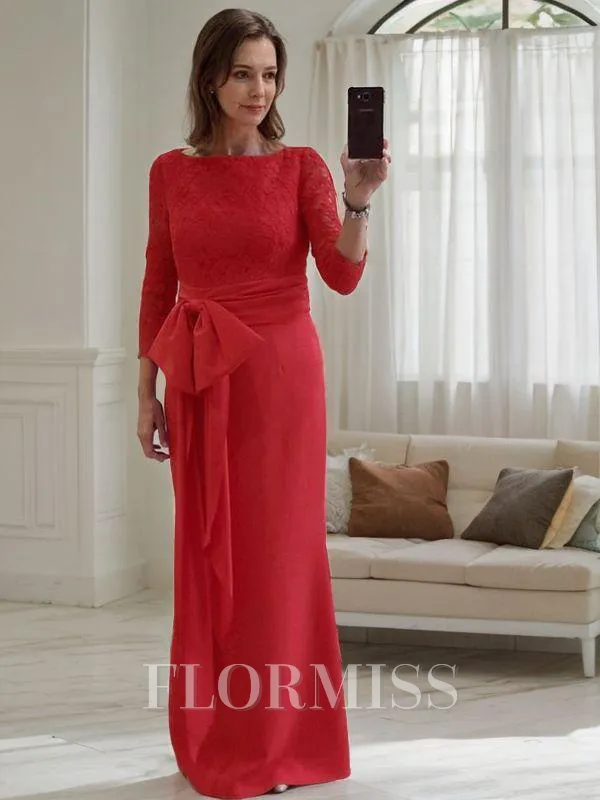 Sheath/Column Scoop Floor-Length Stretch Crepe Mother of the Bride Dresses With Belt/Sash