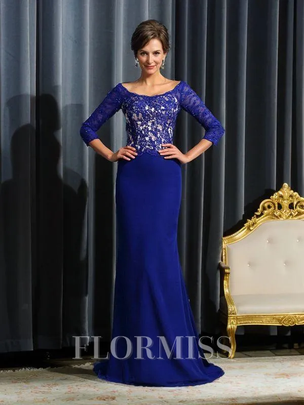 Sheath/Column Scoop Sweep Train Chiffon Mother of the Bride Dresses With Lace