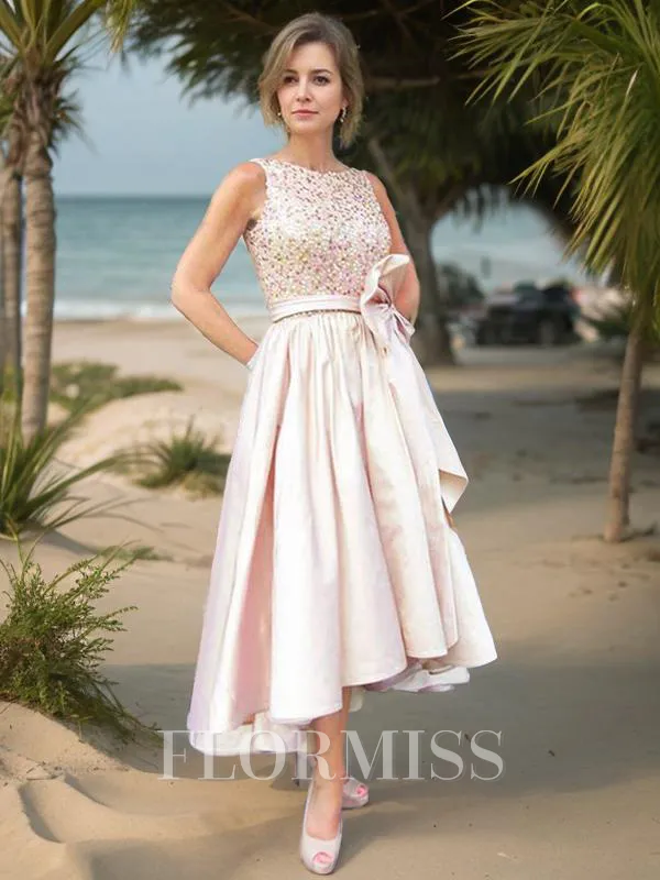 A-Line/Princess Scoop Asymmetrical Satin Mother of the Bride Dresses With Bow