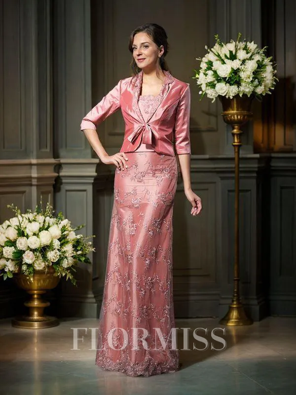 A-Line/Princess Straps Floor-Length Taffeta Mother of the Bride Dresses With Lace