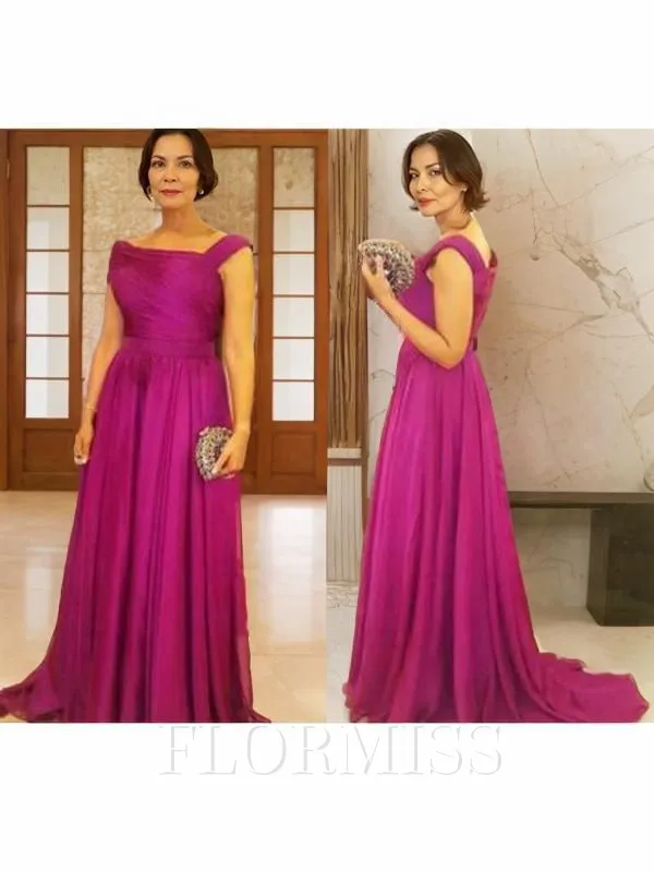 A-Line/Princess Square Sweep Train Chiffon Mother of the Bride Dresses With Ruffles