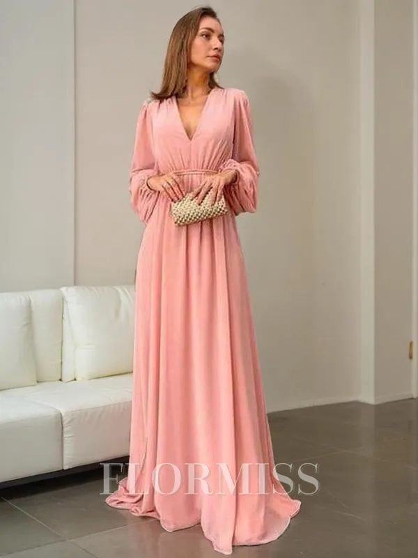 A-Line/Princess V-neck Sweep Train Chiffon Mother of the Bride Dresses With Ruffles