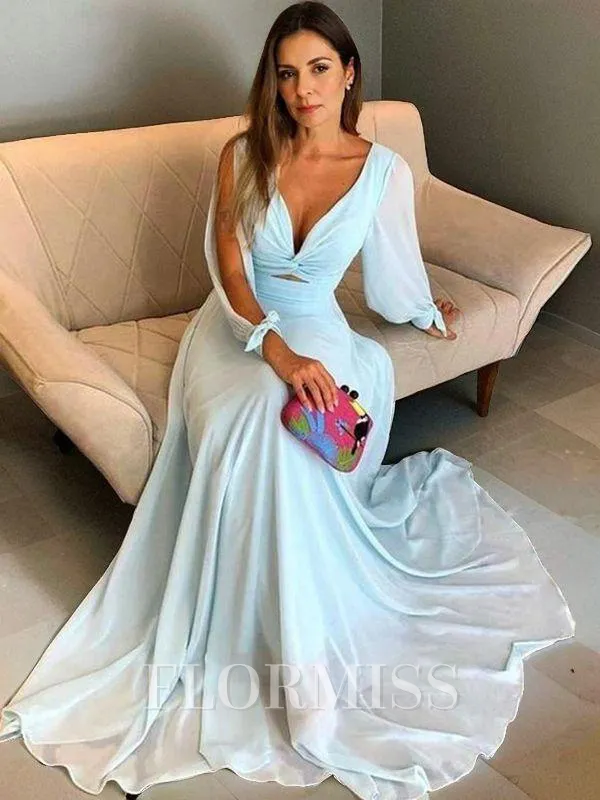 Sheath/Column V-neck Sweep Train Chiffon Mother of the Bride Dresses With Ruffles