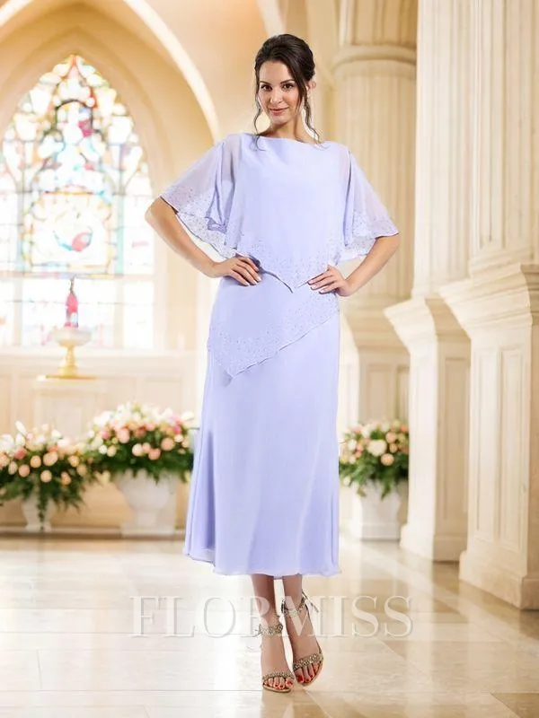 Sheath/Column Bateau Ankle-Length Chiffon Mother of the Bride Dresses