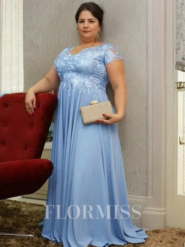 A-Line/Princess V-neck Sweep Train Silk Like Satin Mother of the Bride Dresses With Appliques Lace