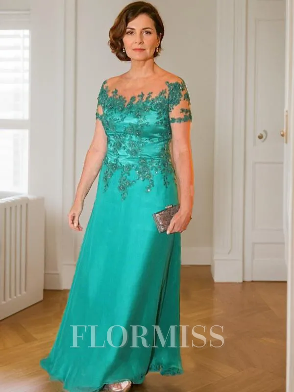 Sheath/Column Scoop Floor-Length 30D Chiffon Mother of the Bride Dresses With Appliques Lace