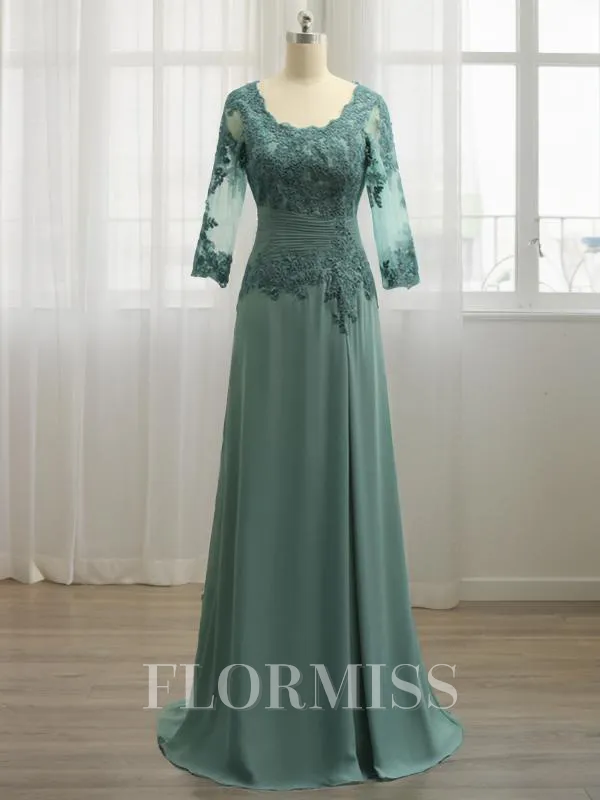 A-Line/Princess Scoop Sweep Train Chiffon Mother of the Bride Dresses With Appliques Lace