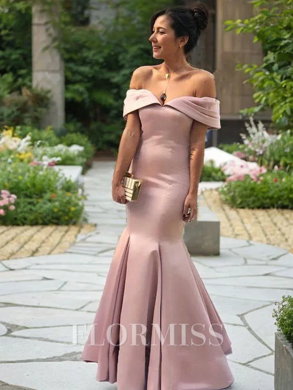 Trumpet/Mermaid Off-the-Shoulder Floor-Length Satin Mother of the Bride Dresses With Ruffles