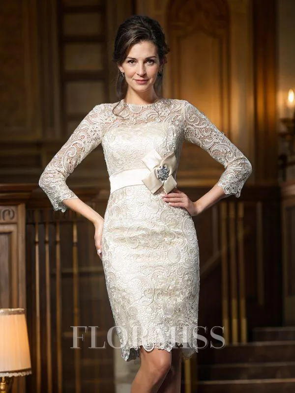 Sheath/Column Scoop Short/Mini Lace Mother of the Bride Dresses With Bow
