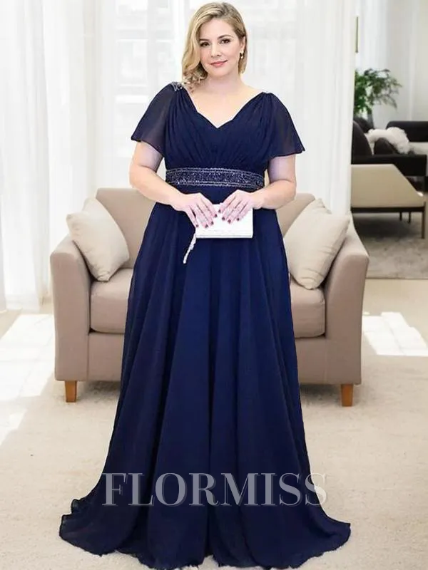 A-Line/Princess V-neck Sweep Train Chiffon Mother of the Bride Dresses With Ruffles