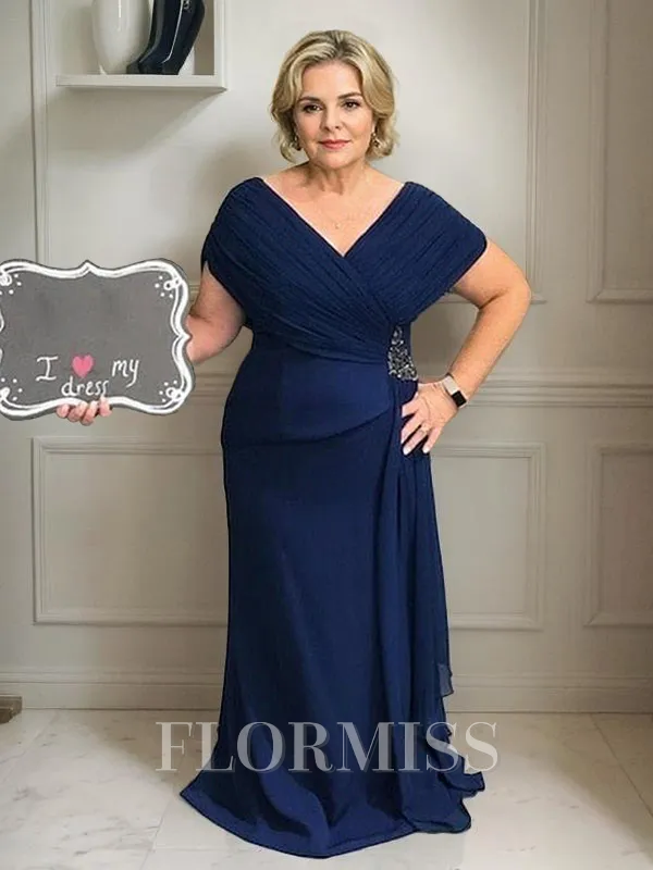 Sheath/Column V-neck Floor-Length Chiffon Mother of the Bride Dresses With Ruffles