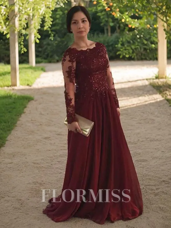 A-Line/Princess Scoop Sweep Train Satin Mother of the Bride Dresses With Appliques Lace