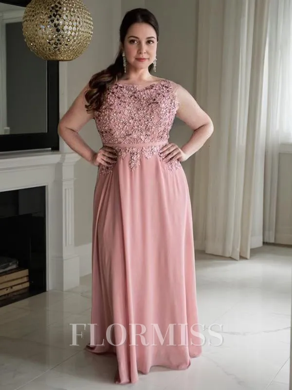 A-Line/Princess Scoop Floor-Length Chiffon Mother of the Bride Dresses With Appliques Lace