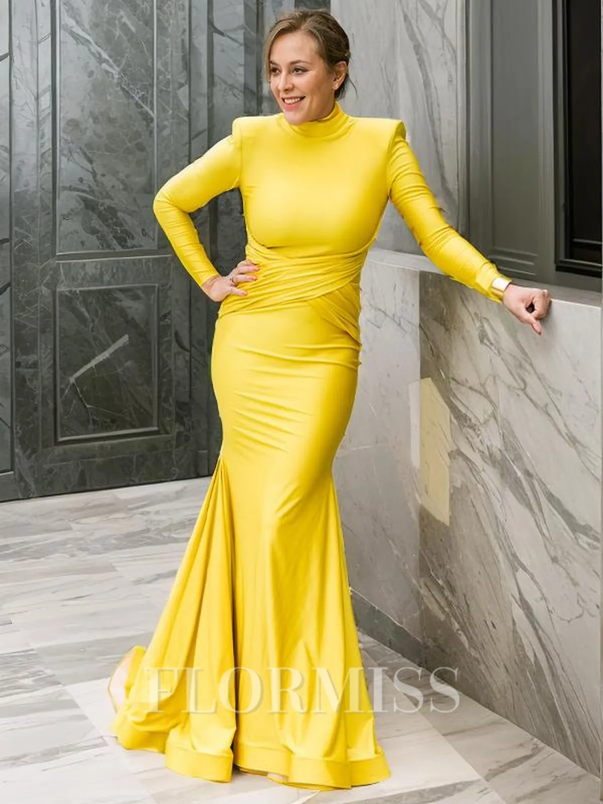 Sheath/Column High Neck Sweep Train Jersey Mother of the Bride Dresses With Ruffles