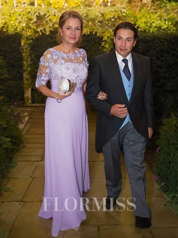 A-Line/Princess Scoop Floor-Length Chiffon Mother of the Bride Dresses With Appliques Lace