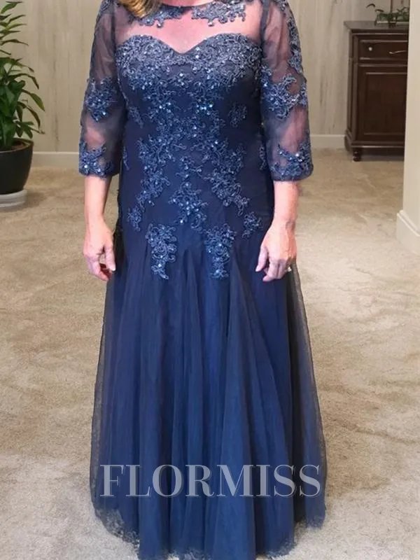 A-Line/Princess Scoop Floor-Length Tulle Mother of the Bride Dresses With Appliques Lace