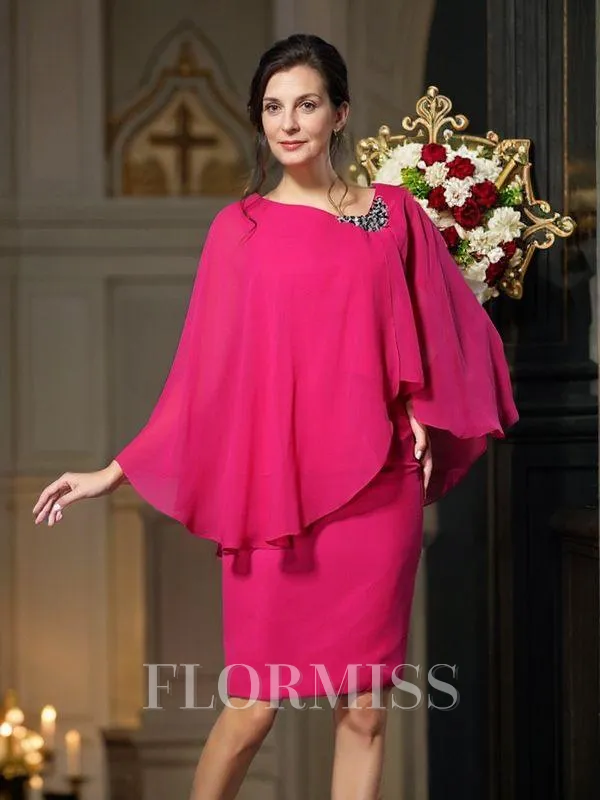 Sheath/Column Scoop Knee-Length Chiffon Mother of the Bride Dresses With Beading