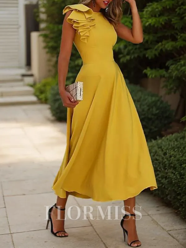 A-Line/Princess Jewel Sleeveless Stretch Crepe Mother of the Bride Dresses With Ruffles