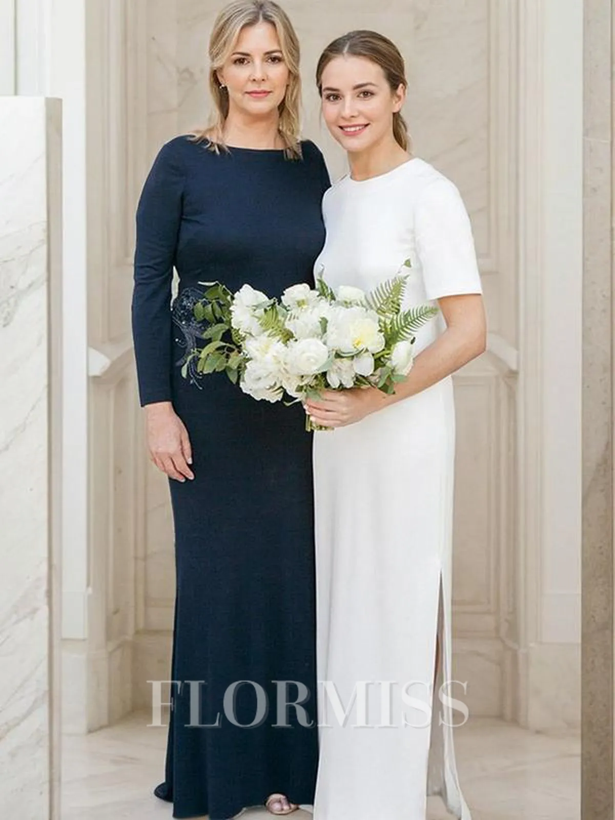 Sheath/Column Scoop Floor-Length Stretch Crepe Mother of the Bride Dresses With Embroidery