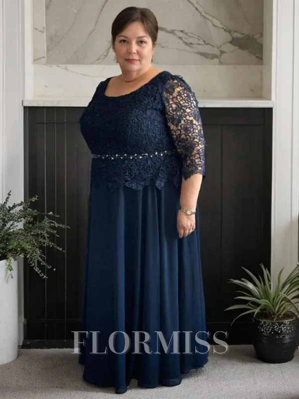 A-Line/Princess Scoop Floor-Length Chiffon Mother of the Bride Dresses With Lace