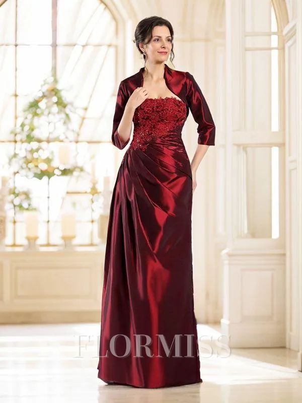 A-Line/Princess Strapless Floor-Length Taffeta Mother of the Bride Dresses With Appliques Lace