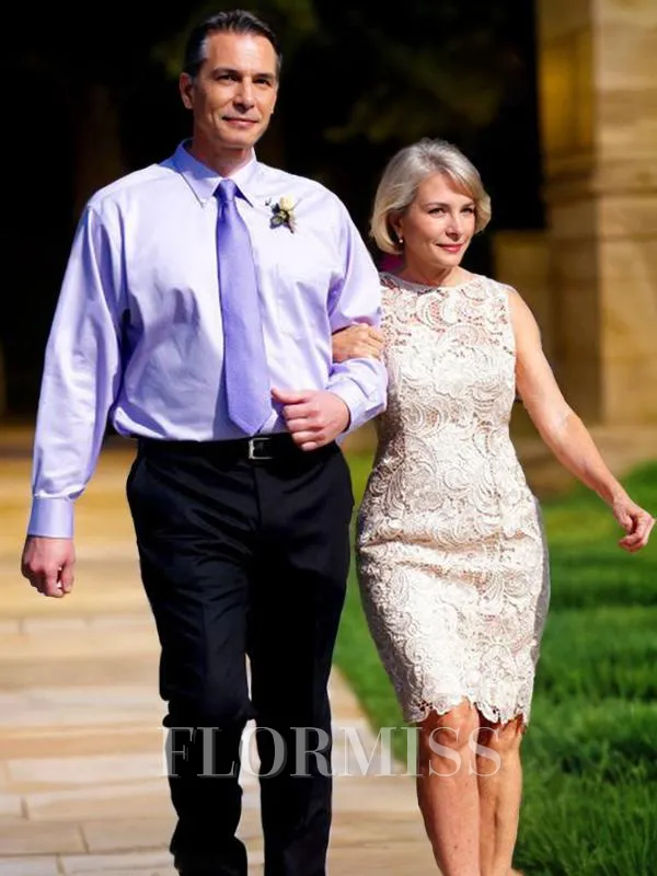 Sheath/Column Scoop Knee-Length Lace Mother of the Bride Dresses