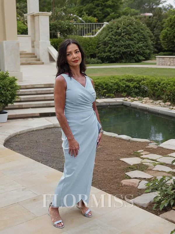 Sheath/Column V-neck Ankle-Length Stretch Crepe Mother of the Bride Dresses With Ruffles