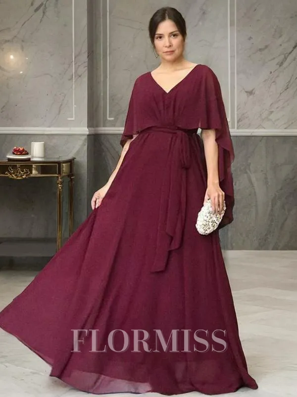 A-Line/Princess V-neck Floor-Length Chiffon Mother of the Bride Dresses With Belt/Sash