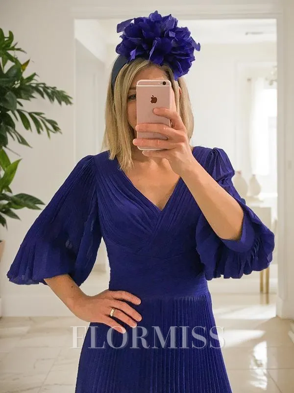 A-Line/Princess V-neck Tea-Length Chiffon Mother of the Bride Dresses With Ruffles