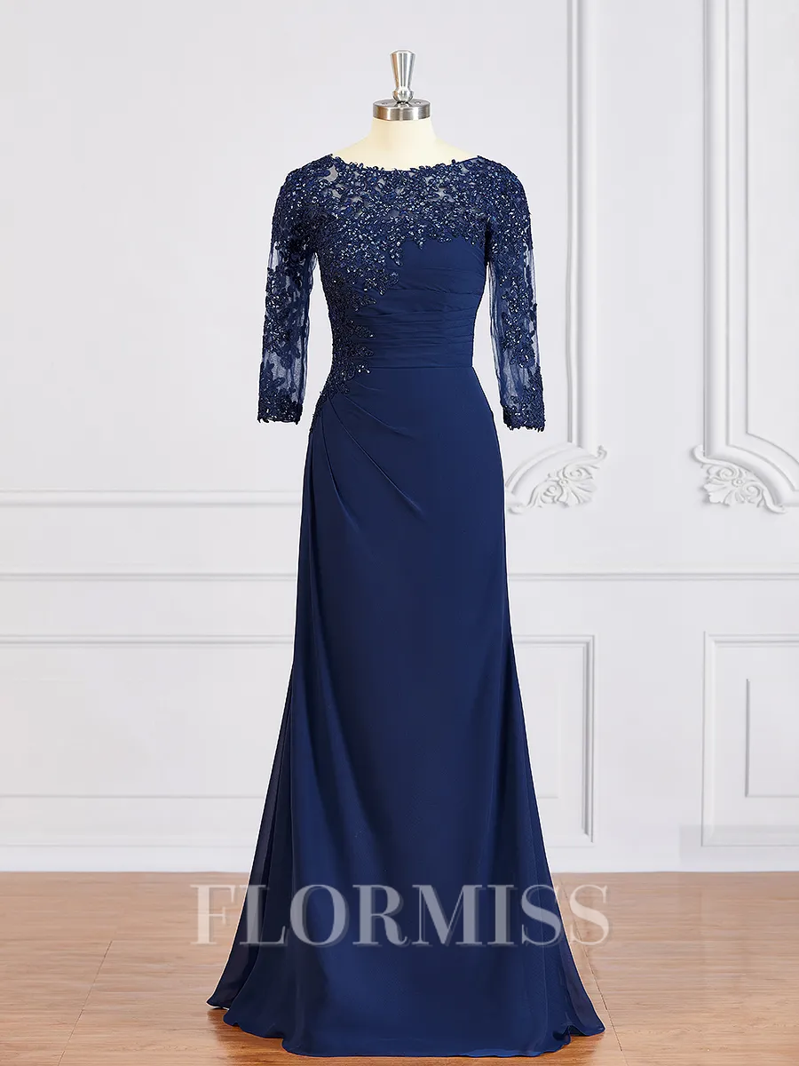 Sheath/Column Bateau Floor-Length Chiffon Mother of the Bride Dresses With Appliques Lace