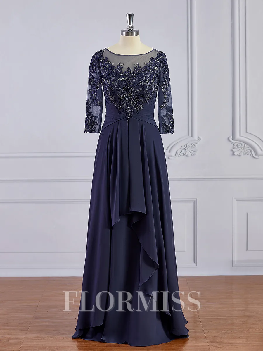 A-Line/Princess Bateau Floor-Length Chiffon Mother of the Bride Dresses With Appliques Lace