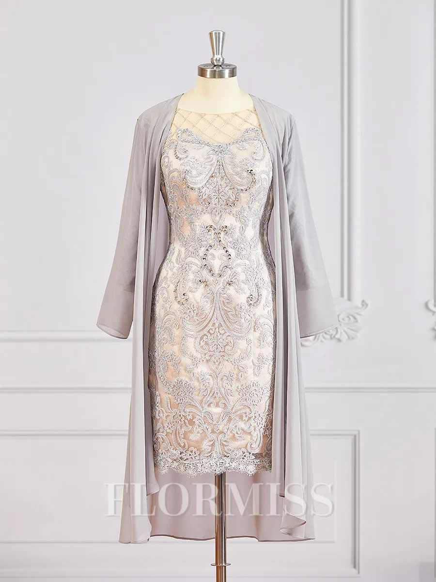 Sheath/Column Bateau Short/Mini Chiffon Mother of the Bride Dresses With Appliques Lace