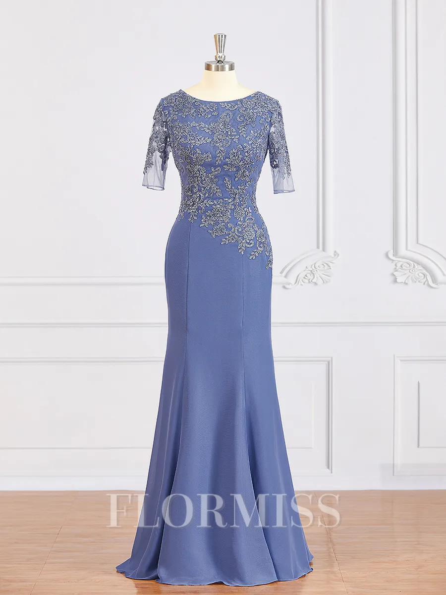 Sheath/Column Bateau Floor-Length Chiffon Mother of the Bride Dresses With Appliques Lace