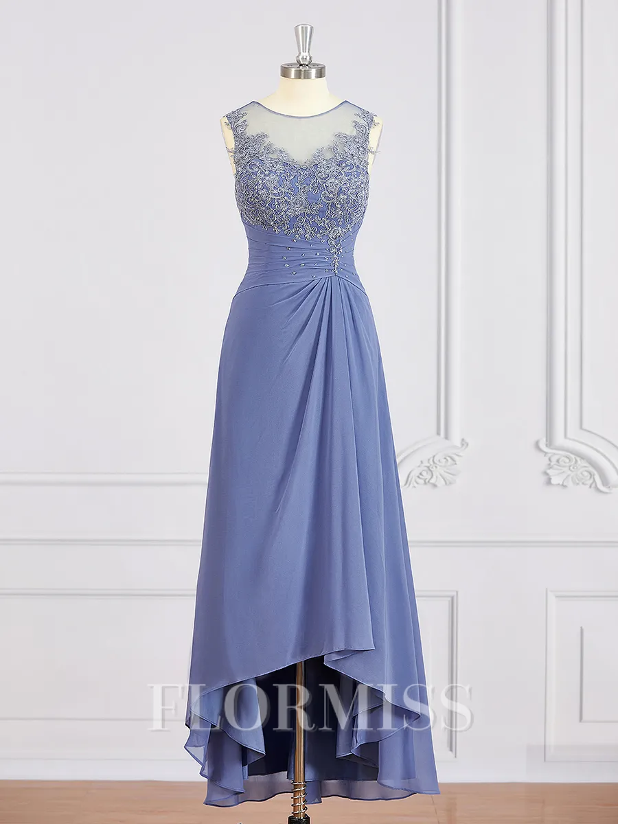 A-Line/Princess Scoop Asymmetrical Chiffon Mother of the Bride Dresses With Appliques Lace