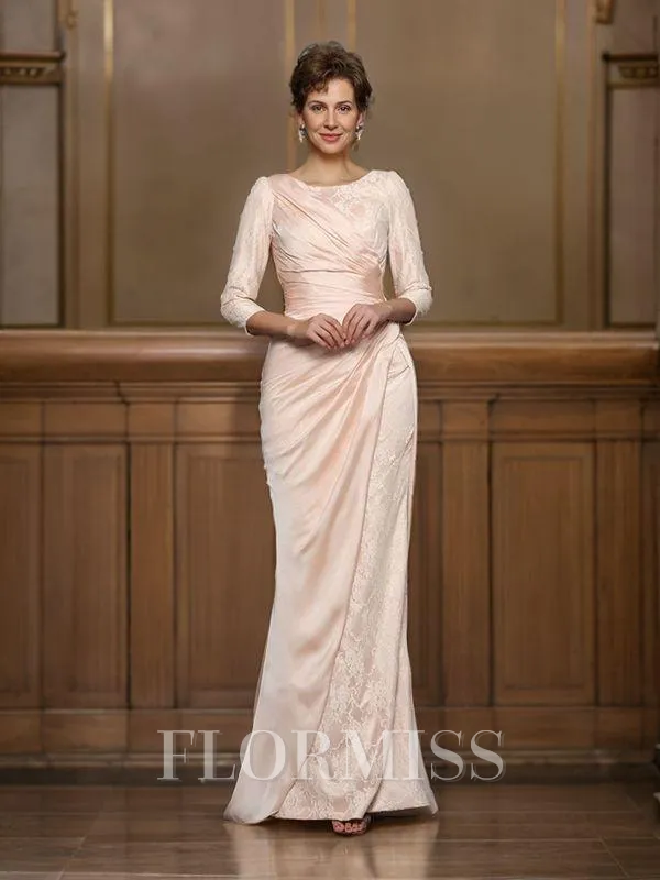 Trumpet/Mermaid Bateau Sweep Train Satin Chiffon Mother of the Bride Dresses With Lace
