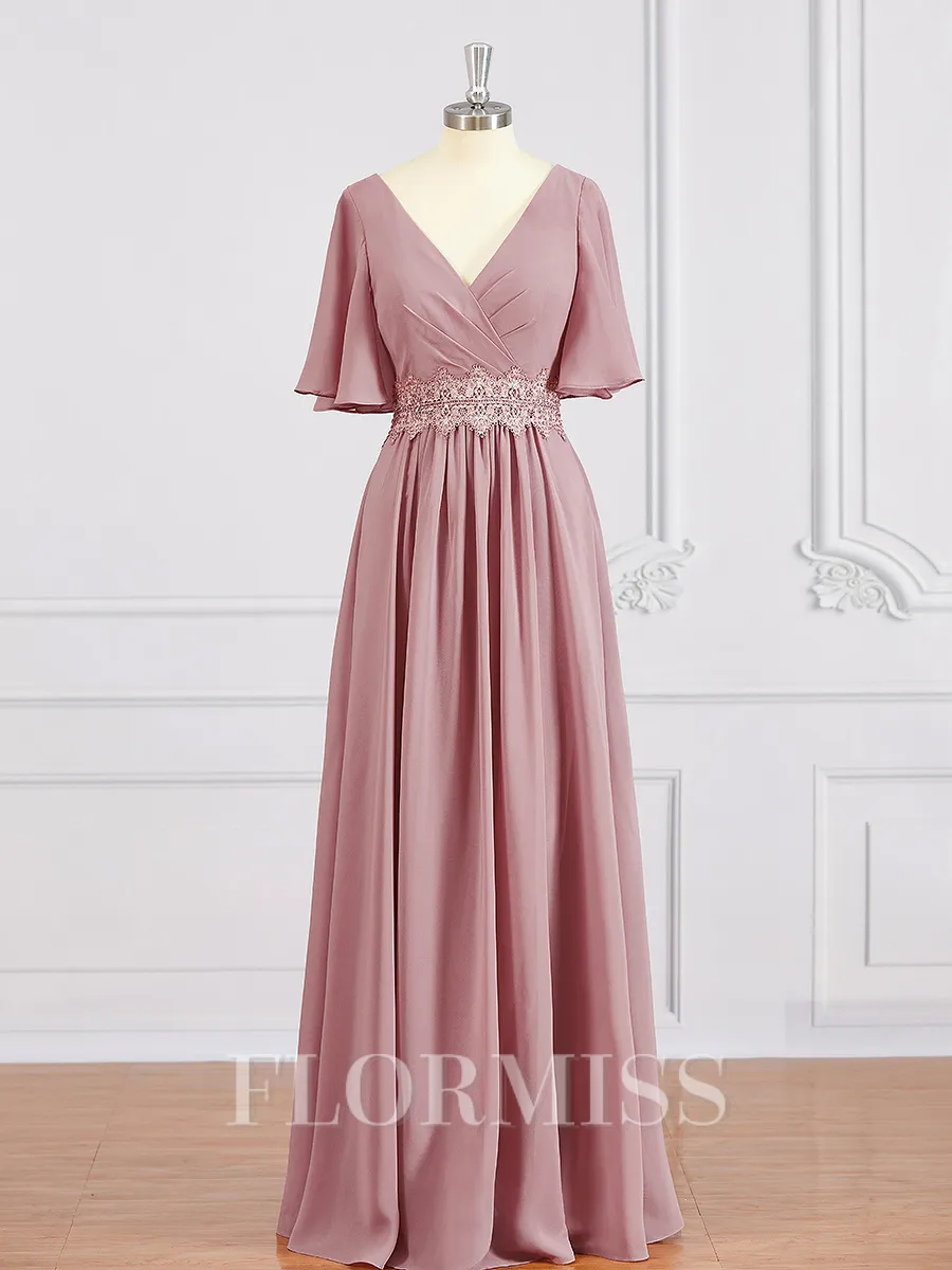 A-Line/Princess V-neck Chiffon Floor-Length Mother of the Bride Dresses