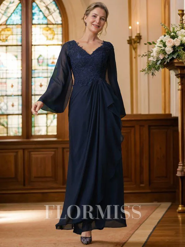 A-Line/Princess V-neck Floor-Length Chiffon Mother of the Bride Dresses With Applique