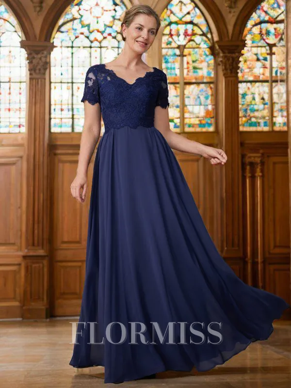 A-Line/Princess V-neck Floor-Length Chiffon Mother of the Bride Dresses With Lace Applique