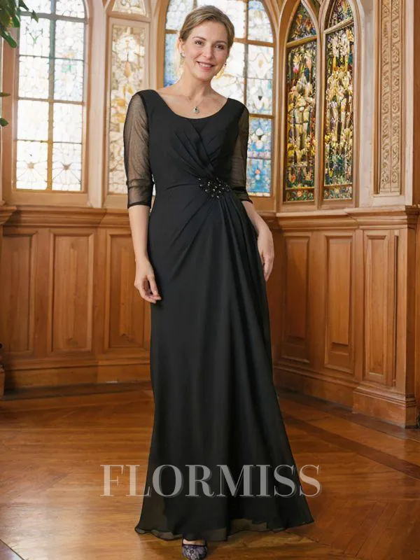 A-Line/Princess Scoop Floor-Length Chiffon Mother of the Bride Dresses With Ruffles